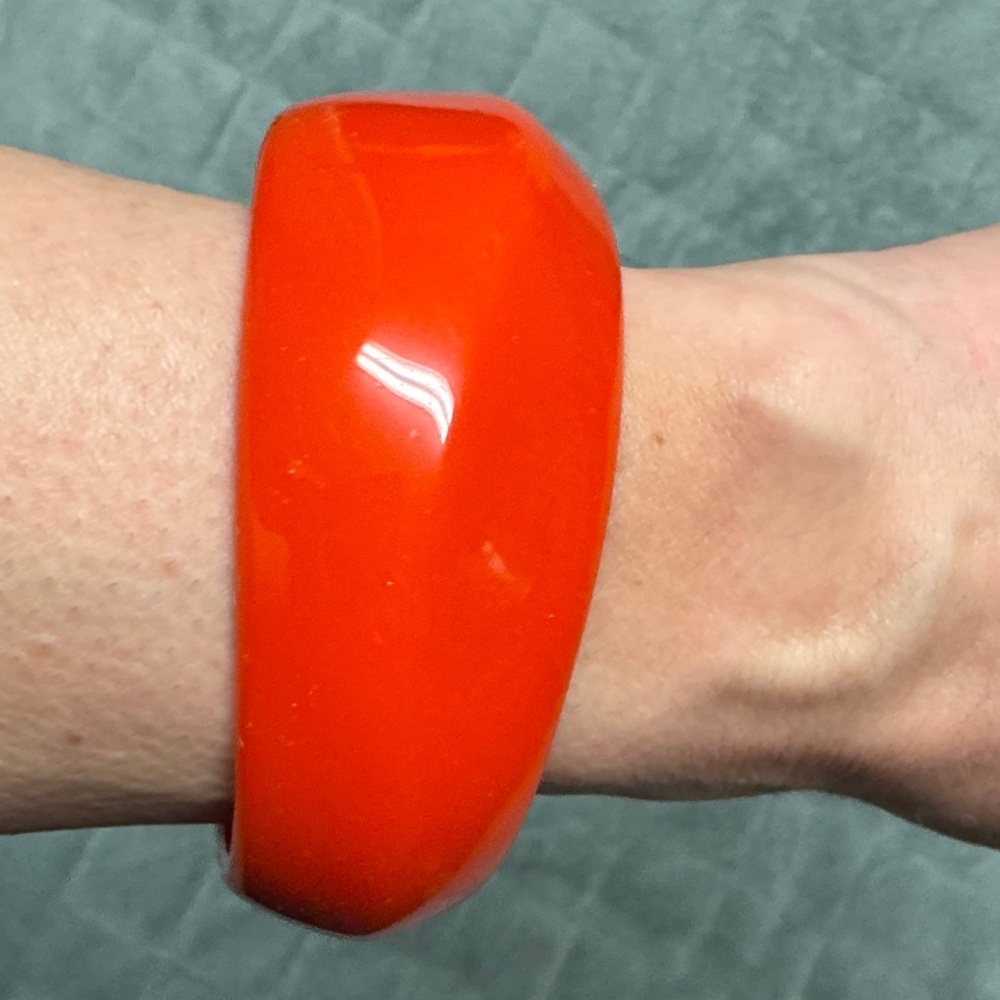 Vintage Plastic Bangle Bracelet, Red Orange, Retro, Boho